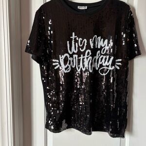 Black Sequin 'It's My Birthday' Tee